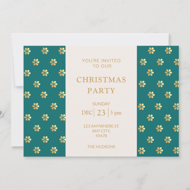 Modern Festive Teal + Gold Daisy Christmas Party Holiday Card (Front)