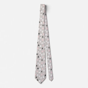 Modern Festive Trees and Falling Snow Pattern Tie