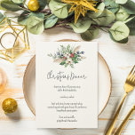 Modern Festive Watercolor Holiday Christmas Dinner Menu<br><div class="desc">Modern and festive menu card for a Christmas dinner or Holiday Party meal,  fully customisable text with handwritten script and your menu.</div>