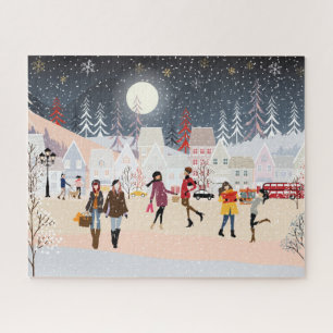 Modern Festive Winter Holidays Christmas Village Jigsaw Puzzle