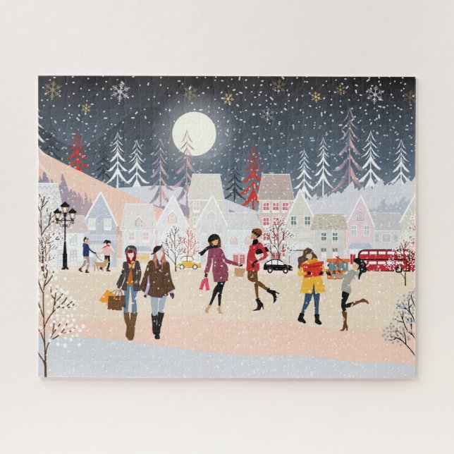 Modern Festive Winter Holidays Christmas Village Jigsaw Puzzle (Horizontal)