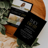 Modern Fete Black Gold Photo Double Graduation