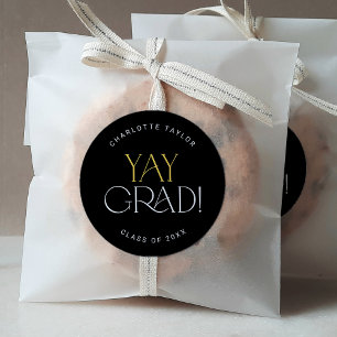 Modern Fete Black Gold Yay Grad Graduation Sticker