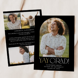 Modern Fete Foil Black Yay Grad Photo Graduation