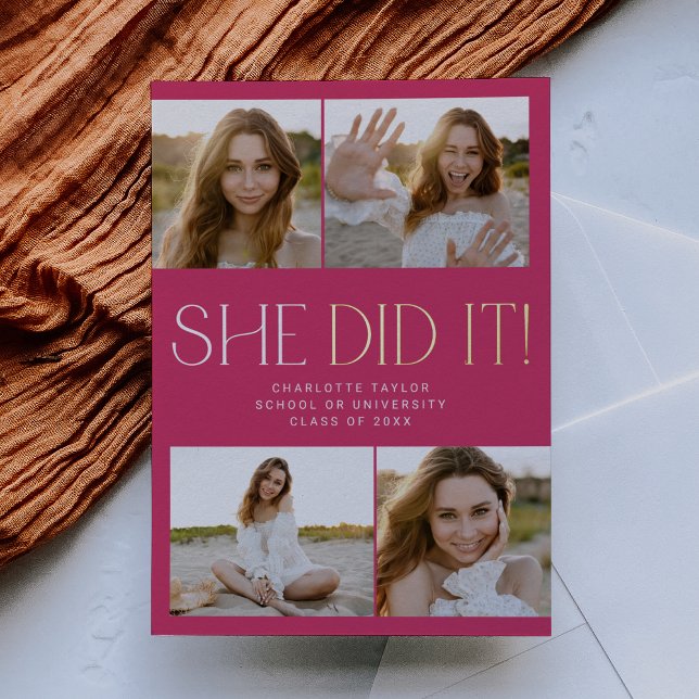 Modern Fete Foil Pink She Did It Photo Graduation (Creator Uploaded)