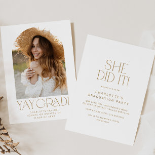 Modern Fete Gold She Did It Photo Arch Graduation Invitation