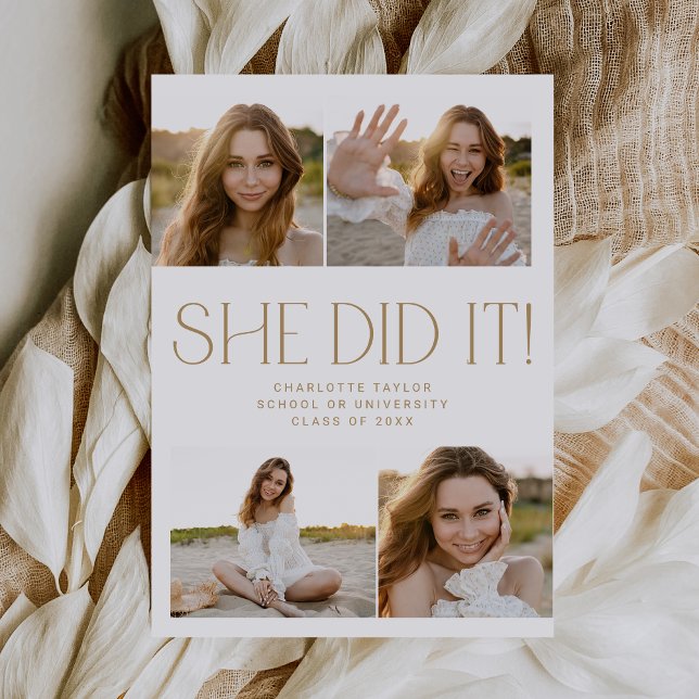 Modern Fete Gold She Did It Photo Graduation Announcement (Creator Uploaded)