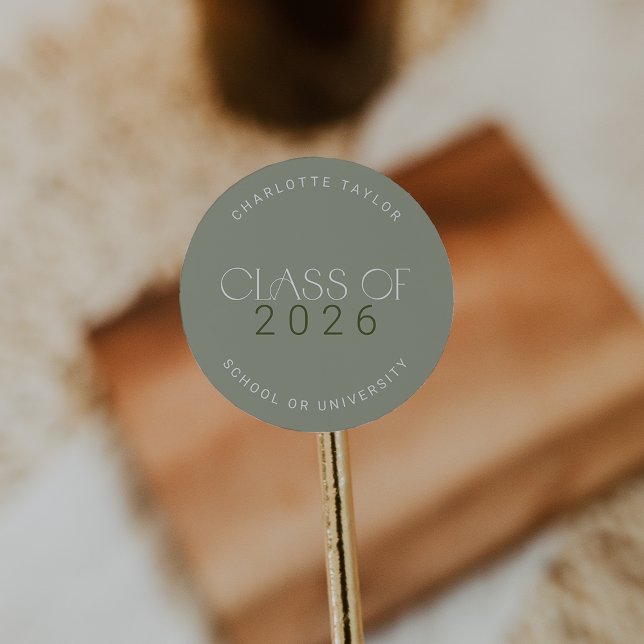 Modern Fete | Green Class of 2025 Graduation Classic Round Sticker (Modern Fete | Green Class of 2026 Graduation Classic Round Sticker)