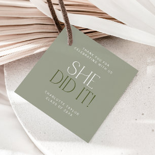 Modern Fete Green She Did It Thank You Graduation Favour Tags