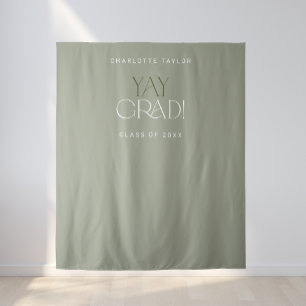 Modern Fete Green Yay Grad Graduate Photo Backdrop Tapestry