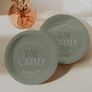 Modern Fete   Green Yay Grad Graduation Paper Plate