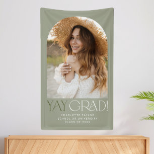 Modern Fete Green Yay Grad Photo Arch Graduation Banner
