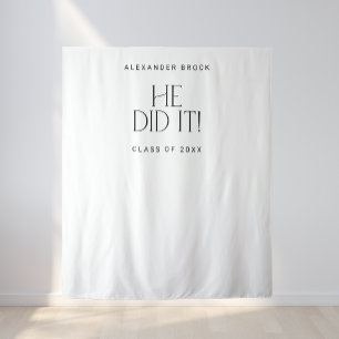 Modern Fete He Did It Graduation Photo Backdrop Tapestry