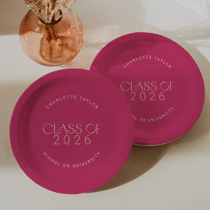Modern Fete   Hot Pink Class of 2025 Graduation Paper Plate