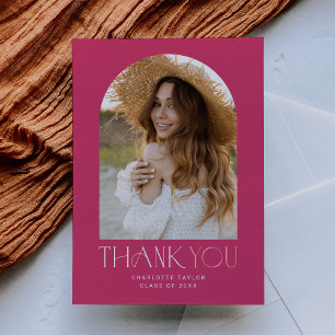 Modern Fete Hot Pink Photo Arch Graduation Thank You Card