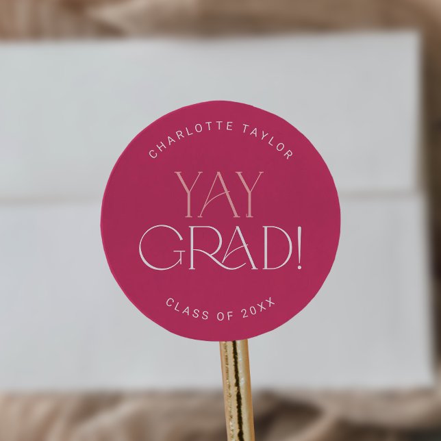 Modern Fete | Hot Pink Yay Grad Graduation Sticker (Creator Uploaded)