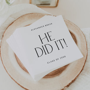 Modern Fete Minimal He Did It Graduation Napkin
