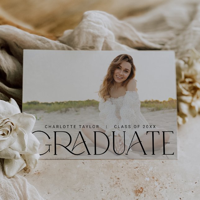 Modern Fete | Minimal Horizontal Photo Graduation Announcement (Creator Uploaded)