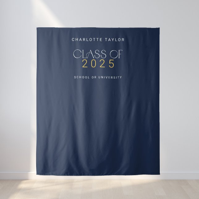 Modern Fete Navy Class of 2025 Grad Photo Backdrop Tapestry (Modern Fete Navy Class of 2025 Grad Photo Backdrop)