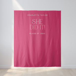 Modern Fete   Pink She Did It Grad Photo Backdrop Tapestry