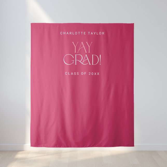 Modern Fete Pink Yay Grad Graduate Photo Backdrop Tapestry (Creator Uploaded)