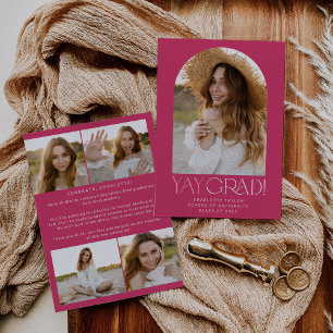 Modern Fete Pink Yay Grad Photo Arch Graduation Announcement