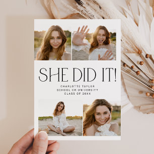 Modern Fete She Did It Photo Collage Graduation Announcement