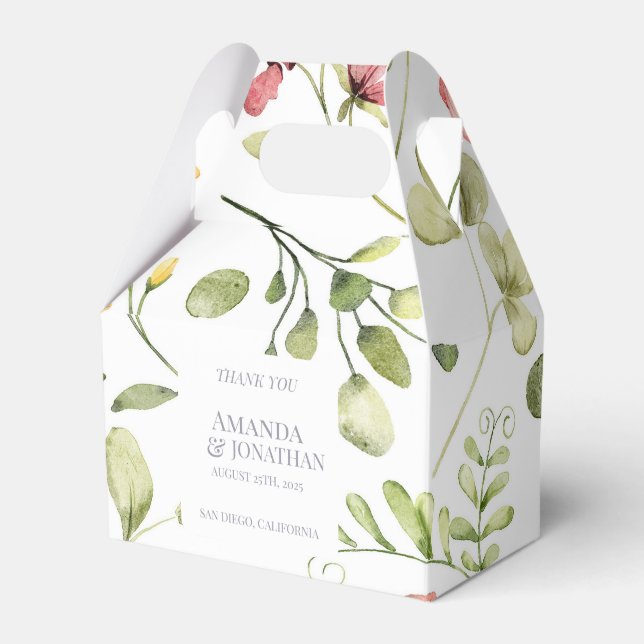 Modern Field Flowers Calligraphy Wedding Thank You Favour Box (Front Side)
