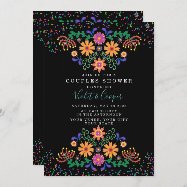 Modern Fiesta and Cactus Colourful Couples Shower  Invitation (Front/Back)