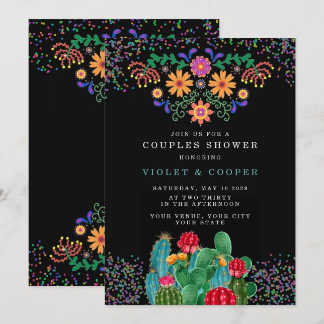 Modern Fiesta and Cactus Colourful Couples Shower Invitation (Front/Back)