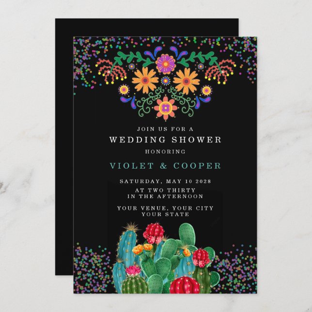 Modern Fiesta and Cactus Colourful Wedding Shower  Invitation (Front/Back)