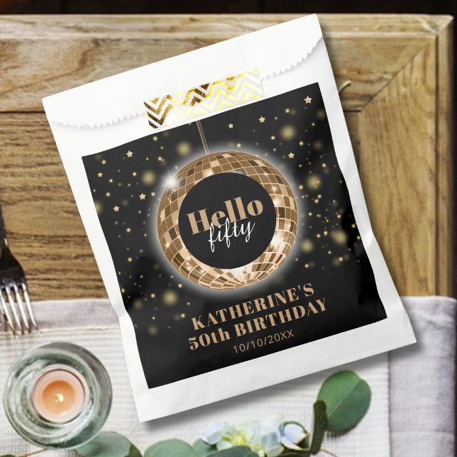 Modern Fiftieth Birthday Black Gold Party Favour Bags (Creator Uploaded)