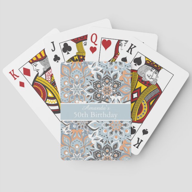 Modern Fifty 50th Birthday Bohemian Mandala Playing Cards (Back)