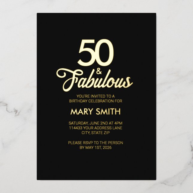 Modern Fifty and Fabulous 50th Birthday Black Gold (Front)