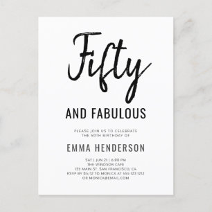 Modern Fifty And Fabulous 50th Birthday Invitation Postcard