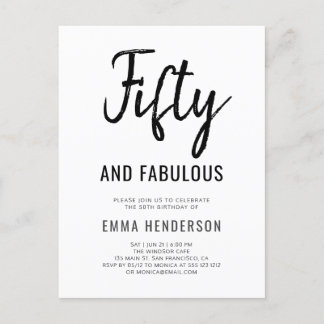 Modern Fifty And Fabulous 50th Birthday Invitation Postcard