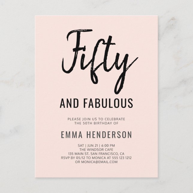 Modern Fifty And Fabulous 50th Birthday Invitation Postcard (Front)