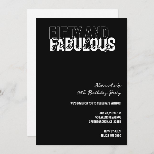 Modern Fifty and Fabulous 50th Birthday Party Invitation (Front/Back)