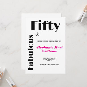 Modern Fifty and Fabulous black pink Birthday Invitation