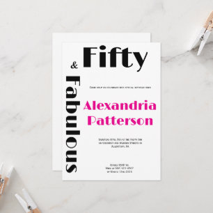 Modern Fifty and Fabulous black pink Birthday Invitation