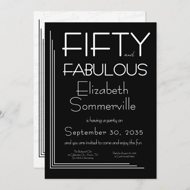 Modern Fifty and Fabulous Bold 50th Birthday Party Invitation (Front/Back)