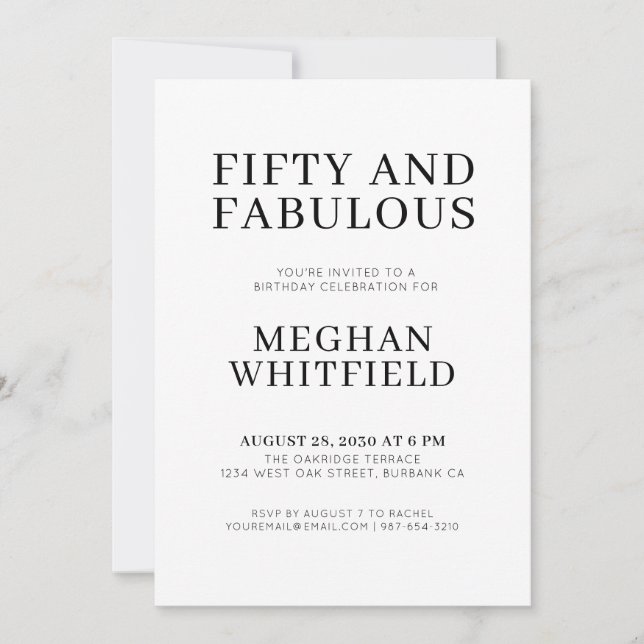 Modern Fifty and Fabulous Bold 50th Birthday Party Invitation (Front)