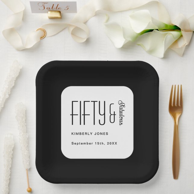 Modern Fifty and Fabulous Bold 50th Birthday Party Paper Plate (Wedding)