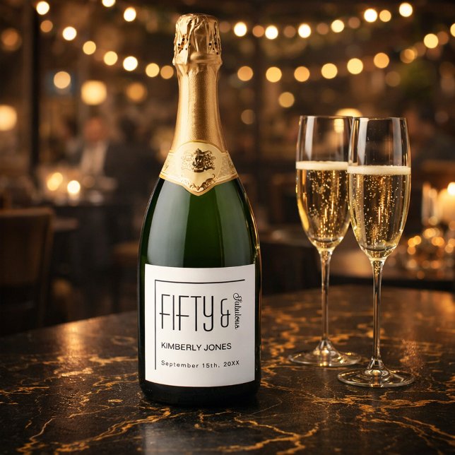 Modern Fifty and Fabulous Bold 50th Birthday Party Sparkling Wine Label (Creator Uploaded)