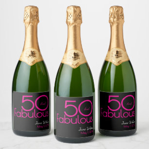 Modern Fifty and Fabulous Bold 50th Birthday Party Sparkling Wine Label