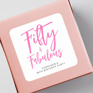 Modern Fifty and Fabulous Bold 50th Birthday Party Square Sticker