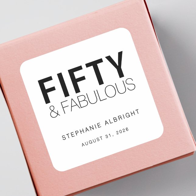 Modern Fifty and Fabulous Bold 50th Birthday Party Square Sticker (Creator Uploaded)