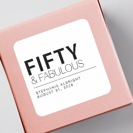 Modern Fifty and Fabulous Bold 50th Birthday Party Square Sticker