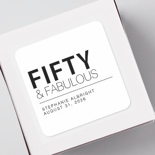 Modern Fifty and Fabulous Bold 50th Birthday Party Square Sticker