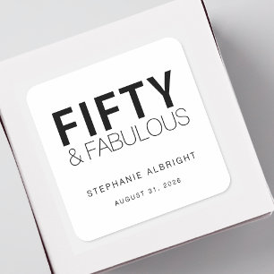 Modern Fifty and Fabulous Bold 50th Birthday Party Square Sticker